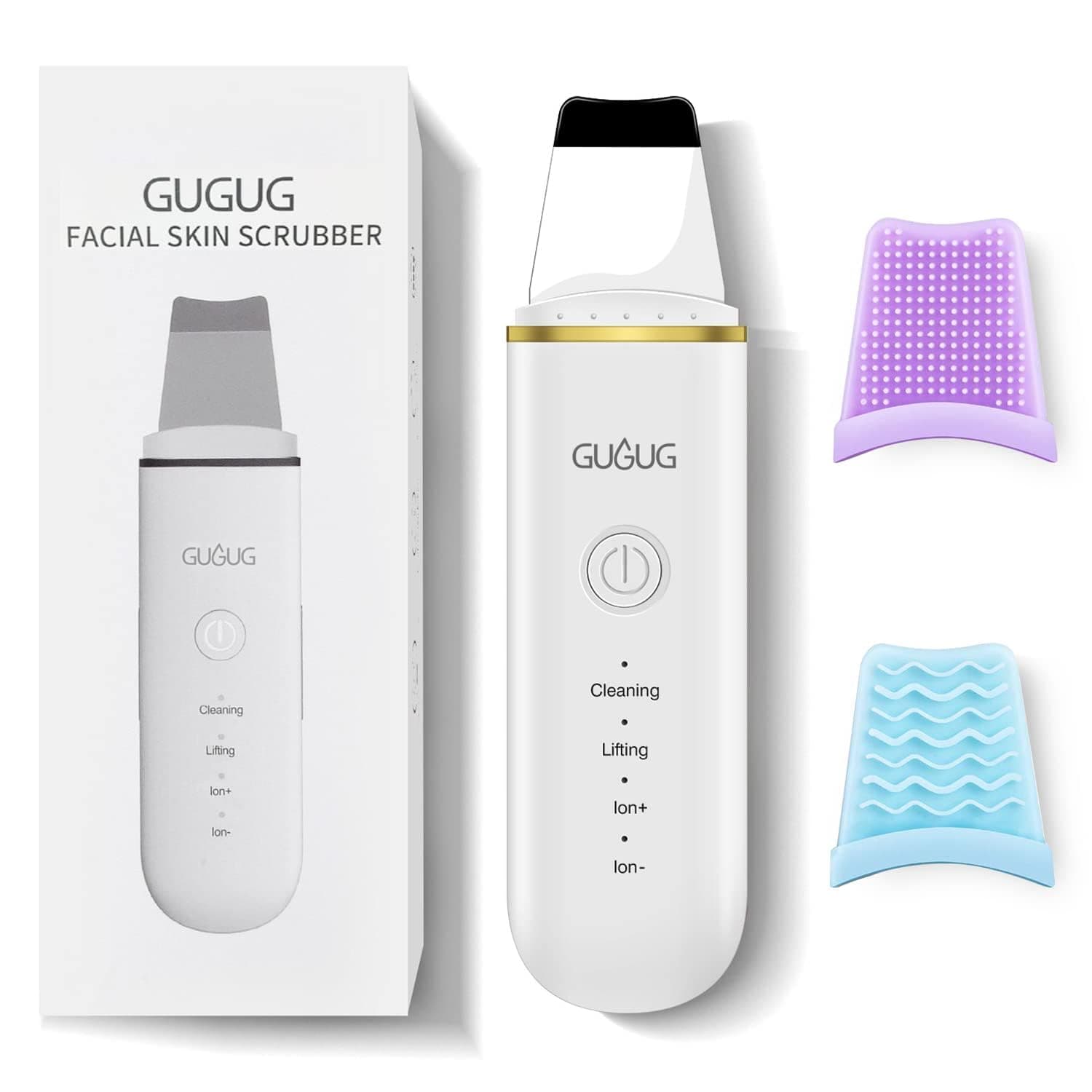 Facial Skin Scrubber, Ultrasonic Skin Spatula Face Blackhead Remover Scraper with Four Modes for Deep Cleansing, Portable and Rechargeable Pore Scrubber Include 2 Silicone Covers
