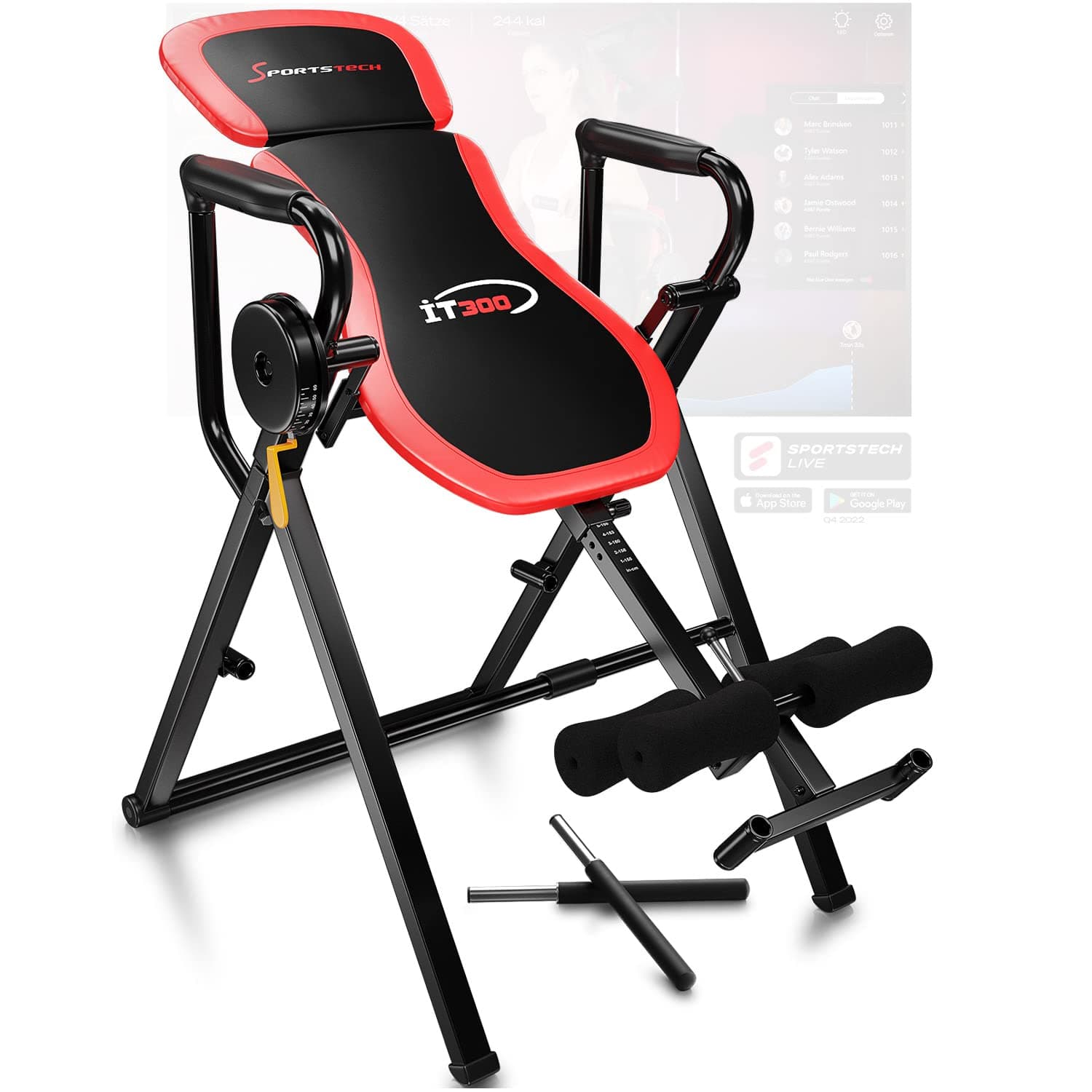 Sportstech Innovative Inversion table - Multi Gyms for Home - Foldable Trainer IT300 - Back Stretcher Machine for Pain Relief Therapy & Abs - Pull-up Bar - Smart Rotating System 360° with Safety Belt