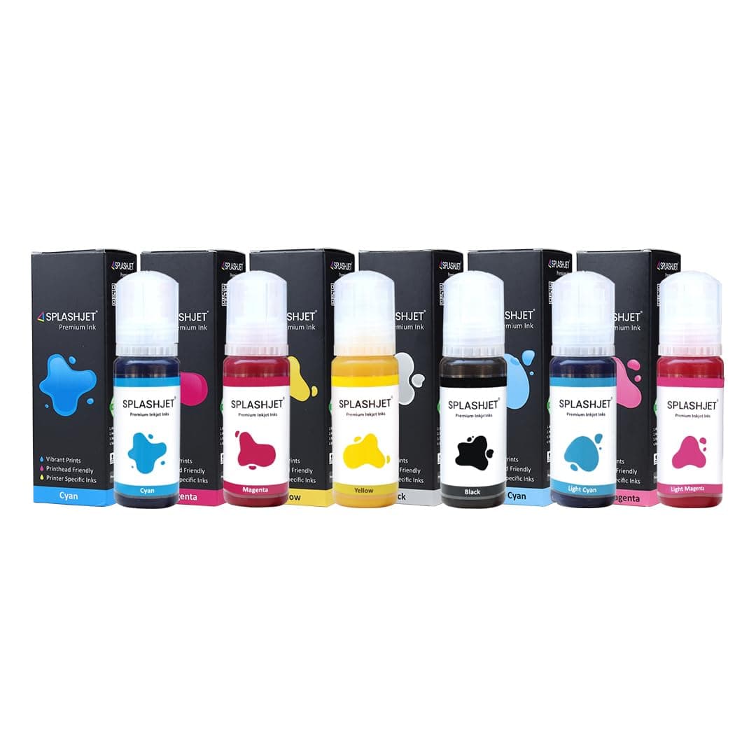 Splashjet Sublimation Ink for Epson L8050, L18050 - Heat Transfer Printing on Mugs, Mobile Cases, Polyester T-Shirts etc for use with Epson 6 Color Printers (70gm x C/M/Y/BK/LC/LM) – 503504