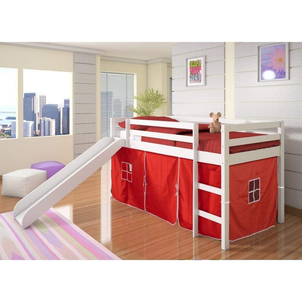 Donco Kids Mission Low Slide Loft Bed White/Twin/RED Tent