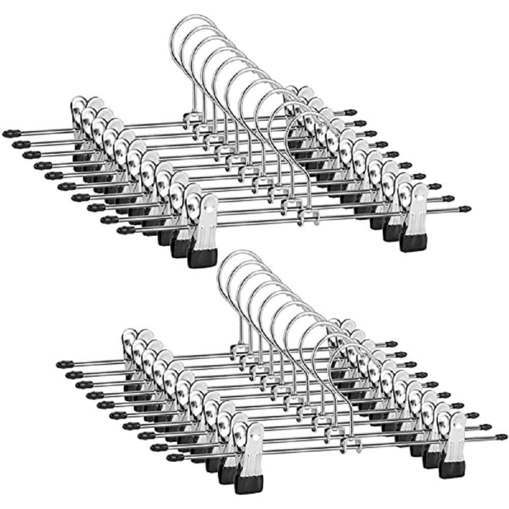 AMKUFO Pant Hangers Skirt Hangers with Clips 12 Inch Metal Trouser Hangers with Adjustable Non-Slip Clips Hangers Space Saving for Pants Skirts Clothes 25 PCs - Small Size