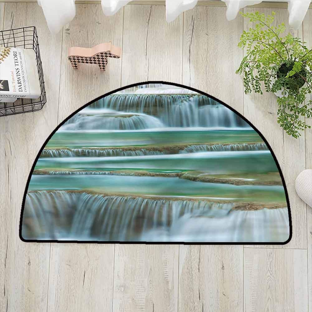 Waterfall The Door Mats Bathroom Foyer Mat, Thailand Vacation Theme Anti-Slip Shower Water Absorbent Soft Microfibers, Phthalate Free, Rugs for Office Stand Up Desk, Half Circle-W70.8 x R39.4 INCH