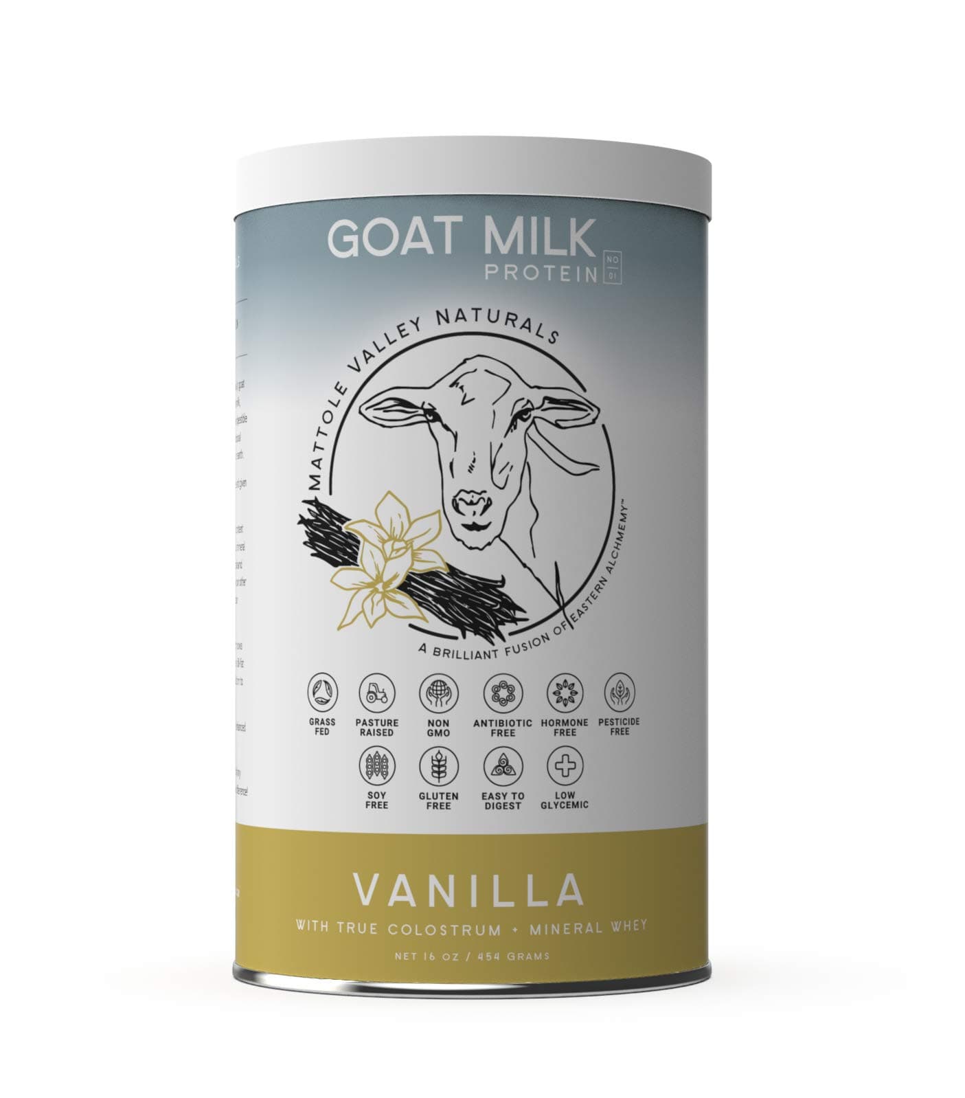 Mattole Valley Naturals Goat Milk Protein Powder - 16 oz - Pasture-Fed - Vanilla - Gluten-Free with Probiotics and Xylitol - Natural Digestive Enzymes, Vitamin D