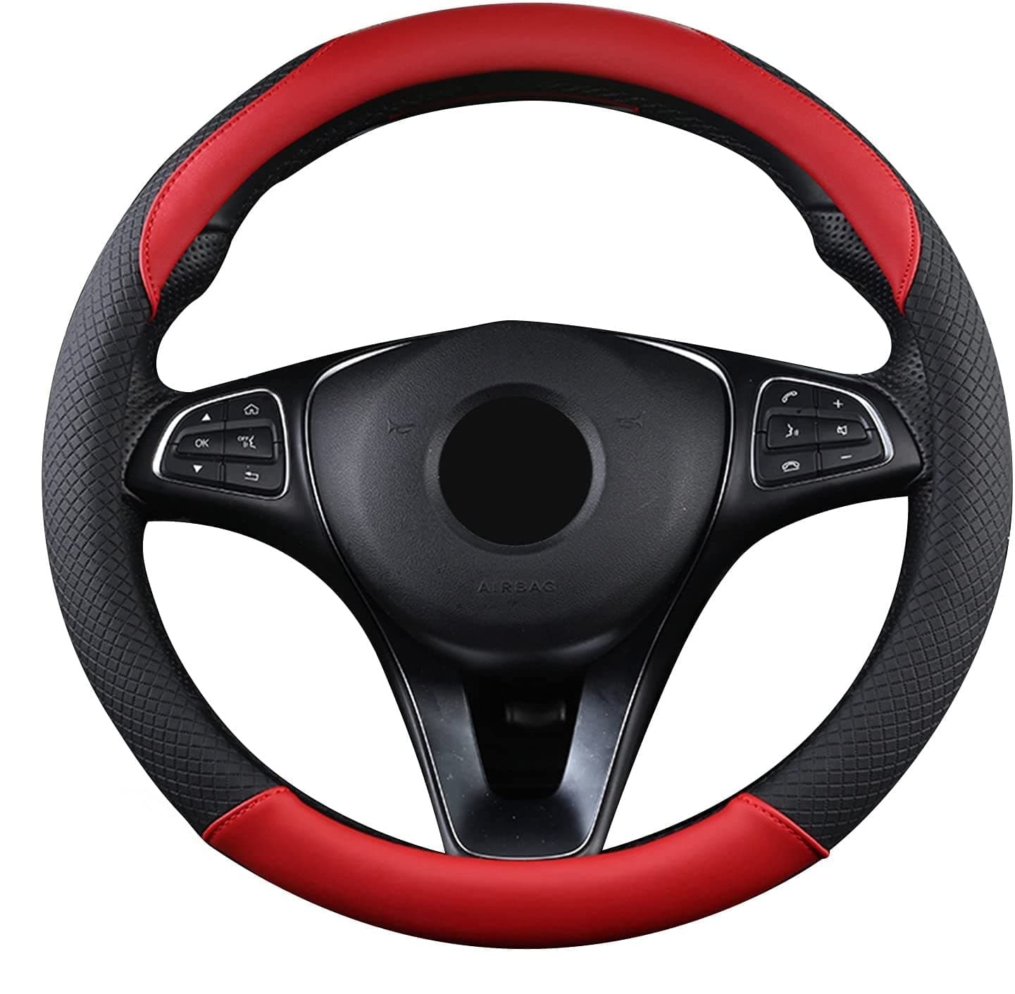SFONIA Car Steering Wheel Cover Steering Wheel Protector PU Leather Universal 38cm / 15" Anti-slip Breathable Durable (Red)