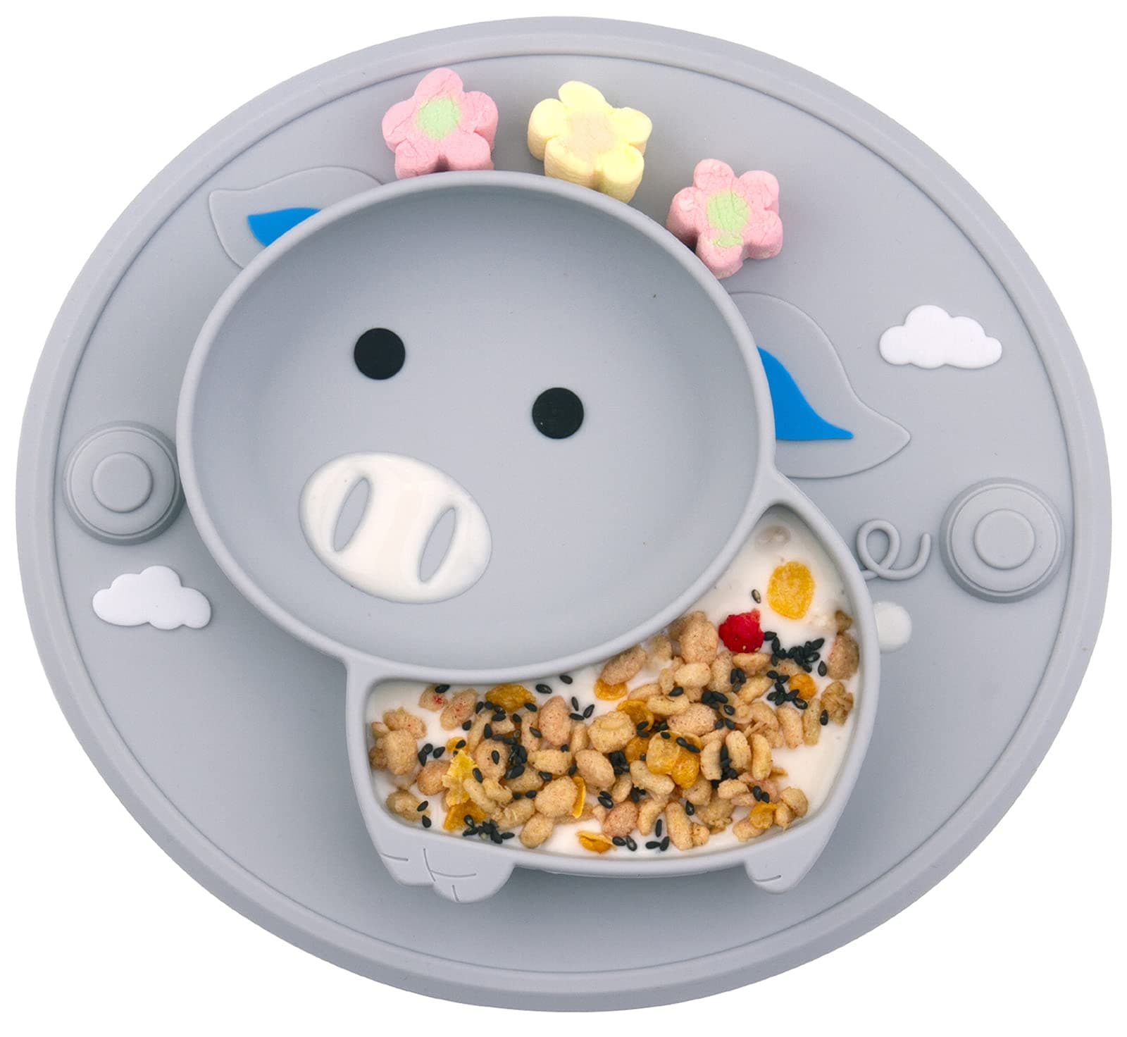 Baby Silicone Plate, Toddler Suction Plates Mini Plate Placemat for Kids and Infants Self Feeding, BPA Free, Microwave & Dishwasher Safe (Gray)