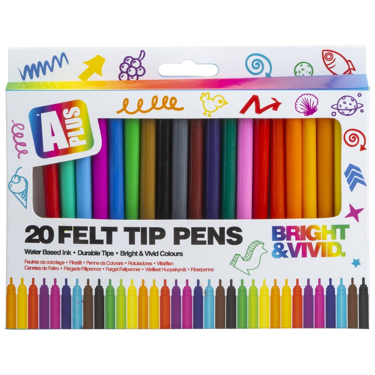 VFM - APlus - Assorted Coloured Felt Tip Pens (20 Pack)