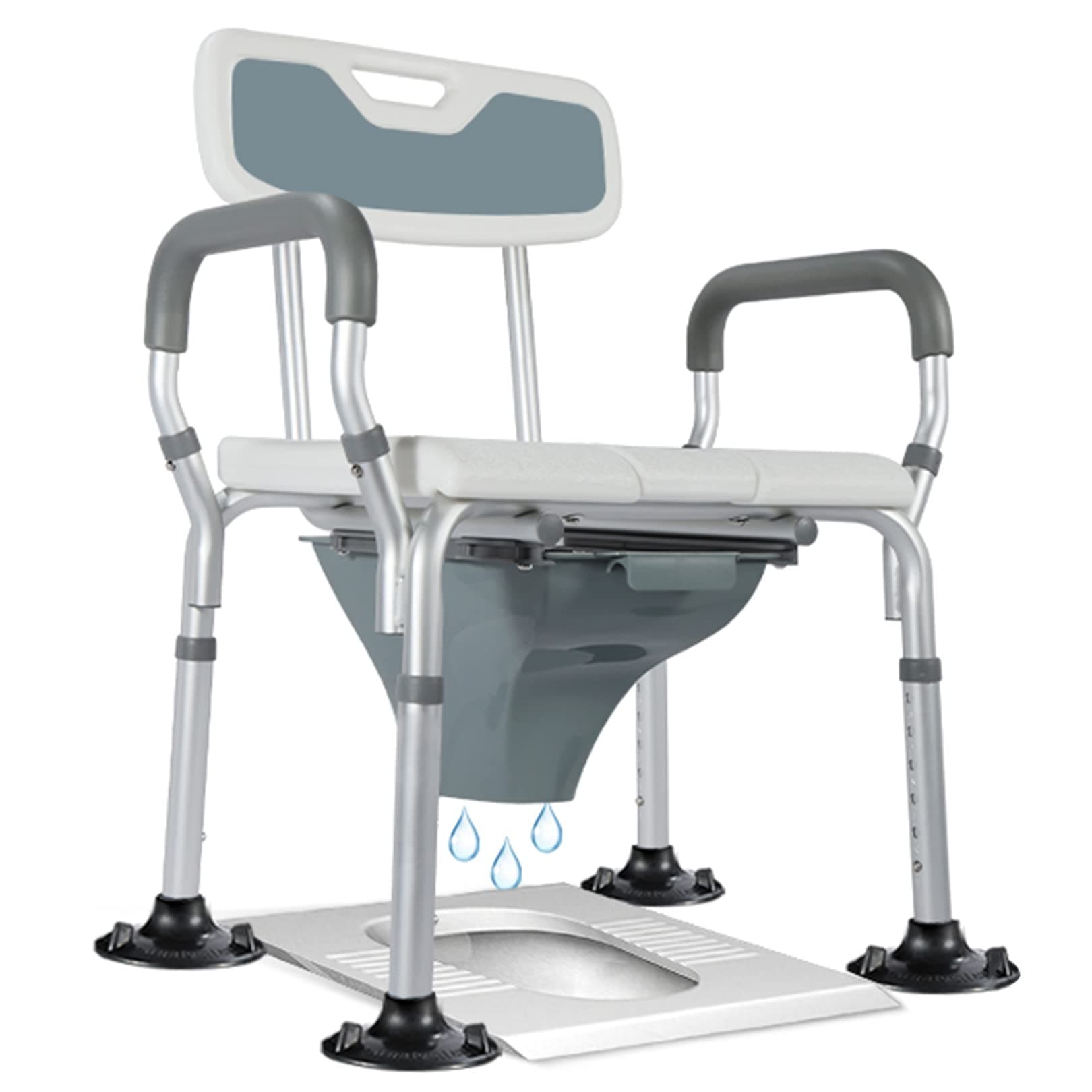 Heavy Duty Shower Chair Bedside Commode with Back, EVA Padded Bath Seat with Assist Grab Bar - Medical Anti-Slip Shower Bench Bathtub Stool for Elderly, Senior & Disabled
