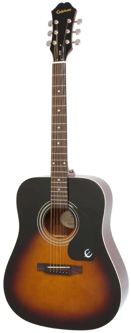 Epiphone DR-100 Dreadnaught Acoustic Guitar, Vintage Sunburst Finish, Mahogany Body, Select Spruce Top, Rosewood Fingerboard, 25.5 scale
