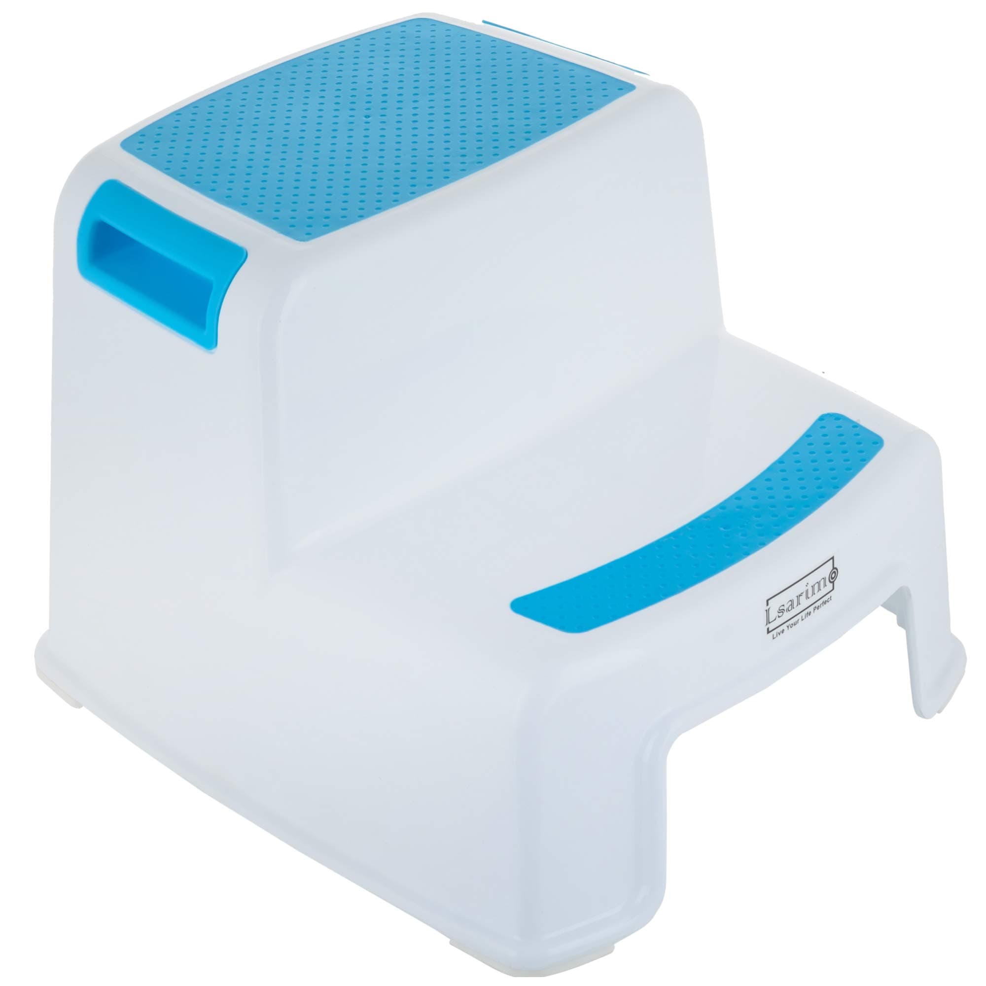 Lsarimo Two Step Western Toilet Sturdy Stool for Kids, Toddler and Adult | Potty Training Stool for Bathroom with Side Handles (Blue)