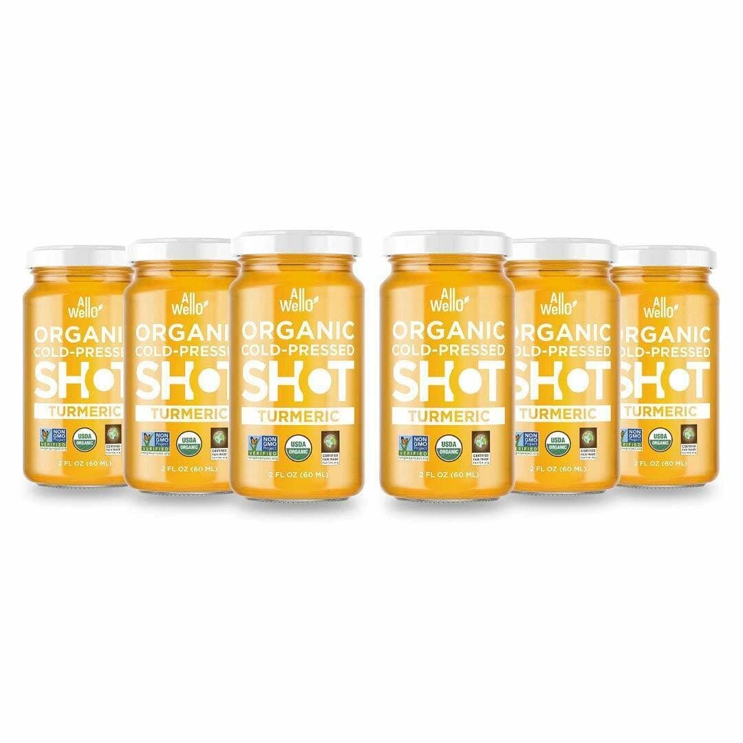 ALLWELLO Organic Turmeric Shot Certified Organic & Non-GMO Project Verified 2Fl Oz Each (6 Pack / 12Fl Oz Total)
