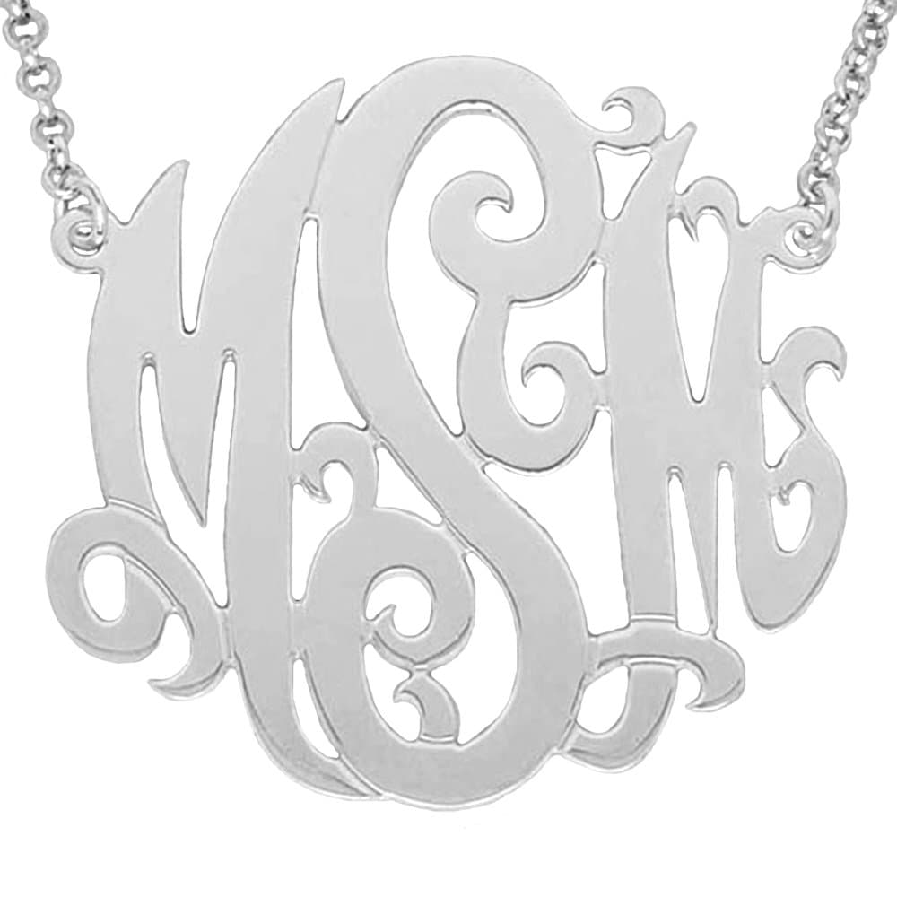 Mono75 Sterling Silver 2" Big Size with 0.65mm (0.025") Thickness Three Initial Monogram Necklace