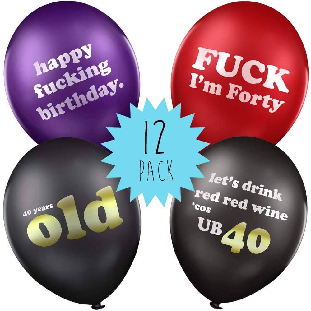 40th Birthday Balloons - Pack of 12 funny rude adult novelty party decorations - gift idea for 40th birthday party