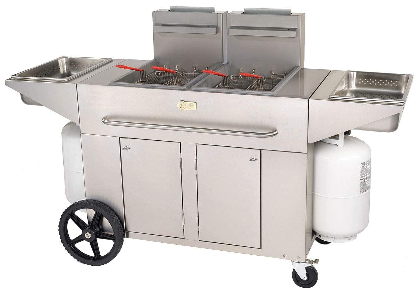 Crown Verity CV-PF-2-LP 53" Double Tank Outdoor Portable Fryer with 180 000 BTU/H 80 lbs. Capacity Millivolt Thermostat Control Four Fry Baskets and Heat Exchanger Tubes in Stainless Stee