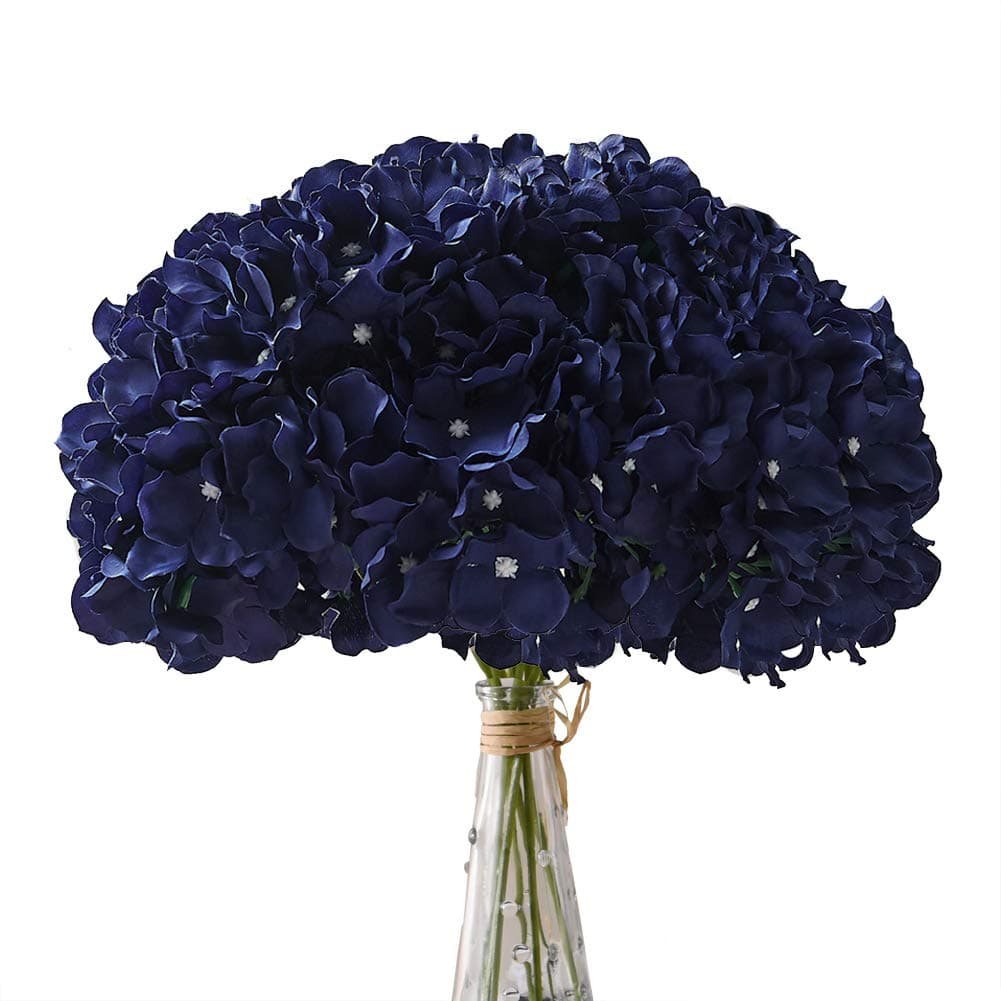 AVIVIHO Navy Blue Fake Flowers Hydrangea Artificial Flowers Heads 10pcs Full Faux Hydrangea Silk Flowers with Stems for Wedding Home Party Shop Baby Shower Decoration