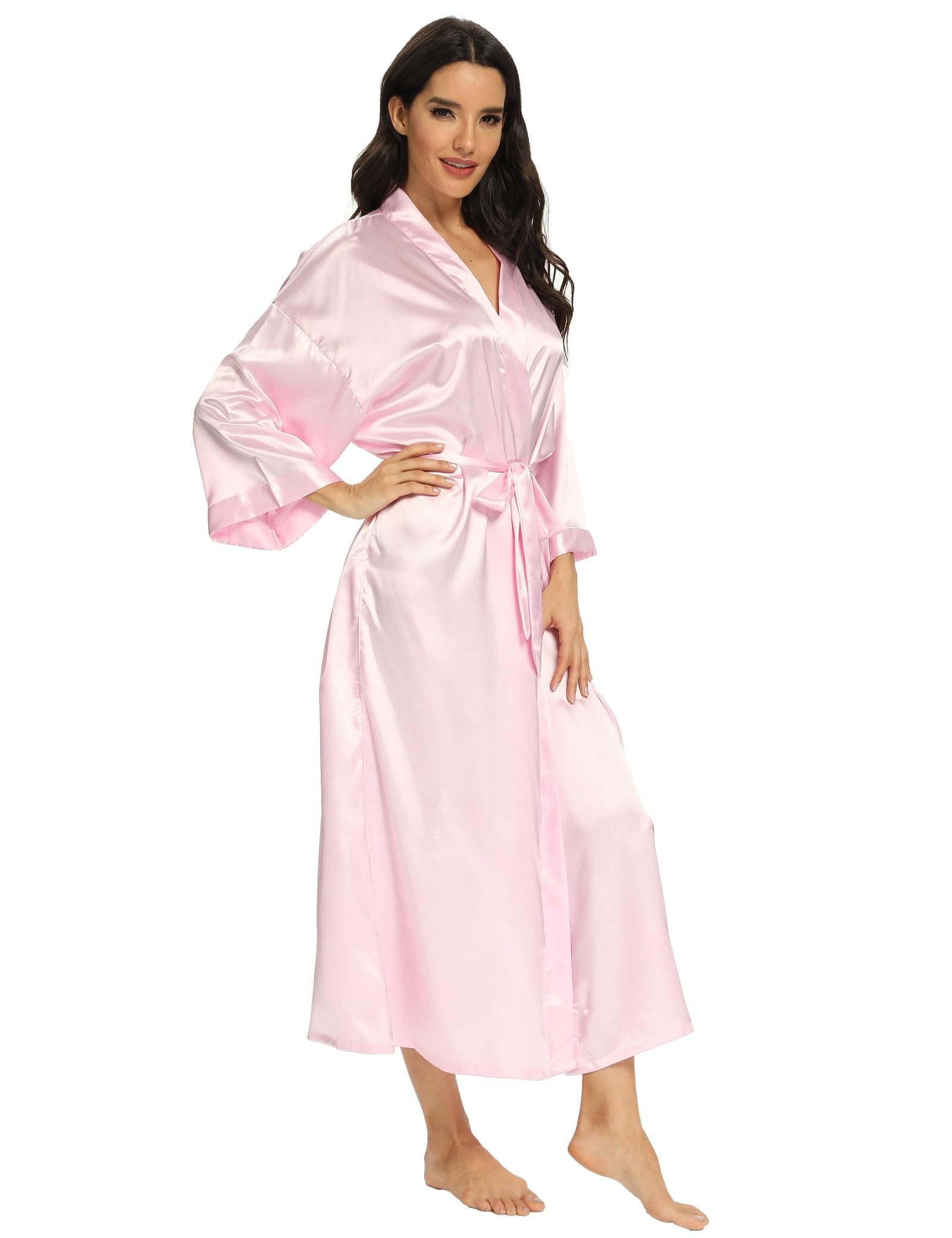 MizzGenio Women's Long Silk Robes Lightweight Long Satin Robes Full Length Sleepwear Dressing Gown