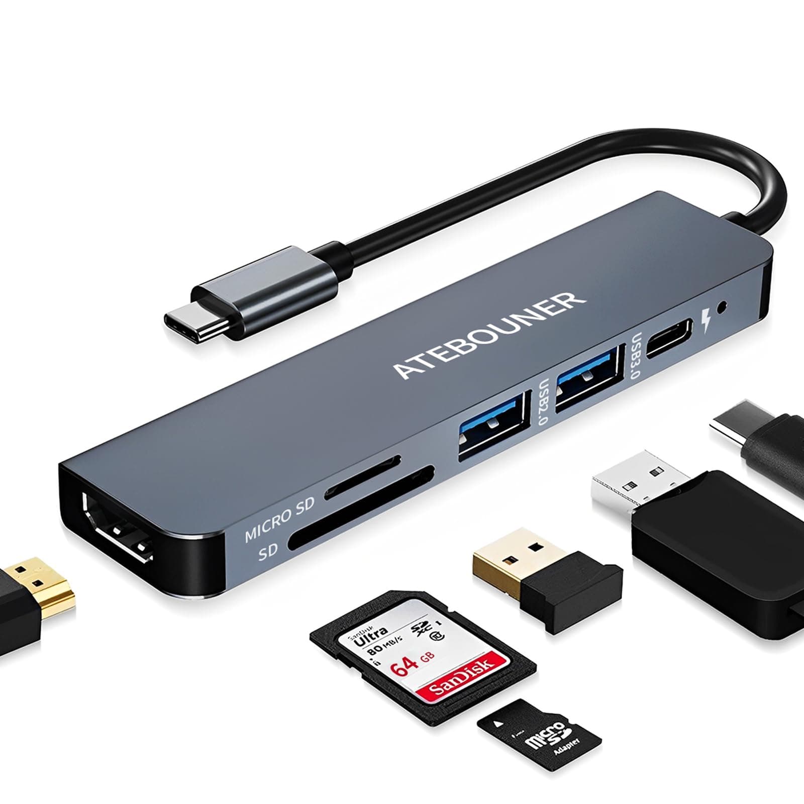 MacBook USB-C Hub Adapter - Multiport Docking Station With HDMI for MacBook Pro and Thunderbolt Devices