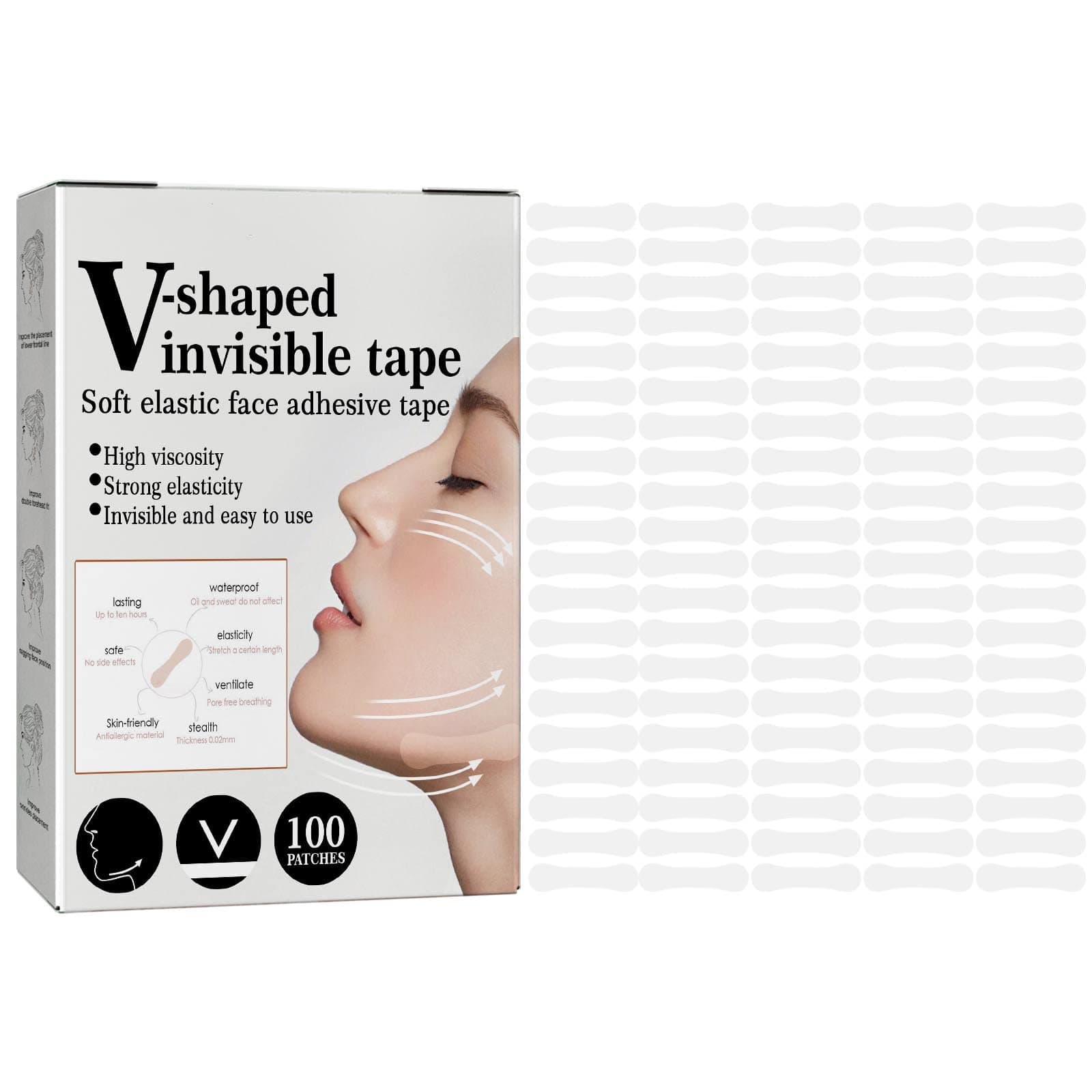 Face Lift Tape Invisible,100 Strips Facial Tape Face Lift,Instant Face Lift,V Shape Face Lift Tapes,Face Tape Lifting Invisible,Face Lifting Tape Patches Stickers For Face Skin Hide Lines Wrinkles.