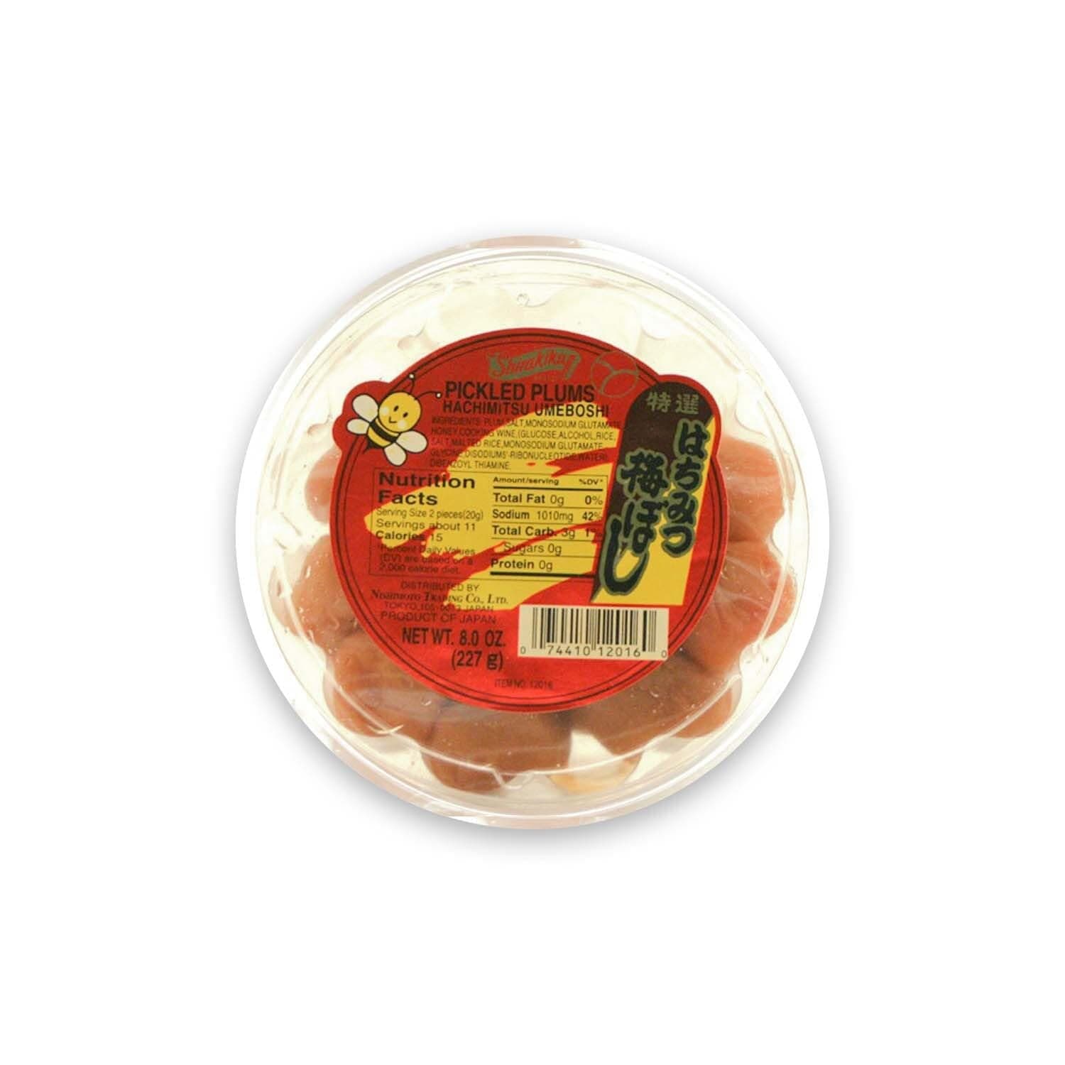 Shirakiku Hachimitsu Umeboshi | Japanese Honey Pickled Plums for Sour & Sweet Flavor | Made with Plum, Salt, Monosodium Glutamate, Honey, and Cooking Wine | 8 oz Pack of 1