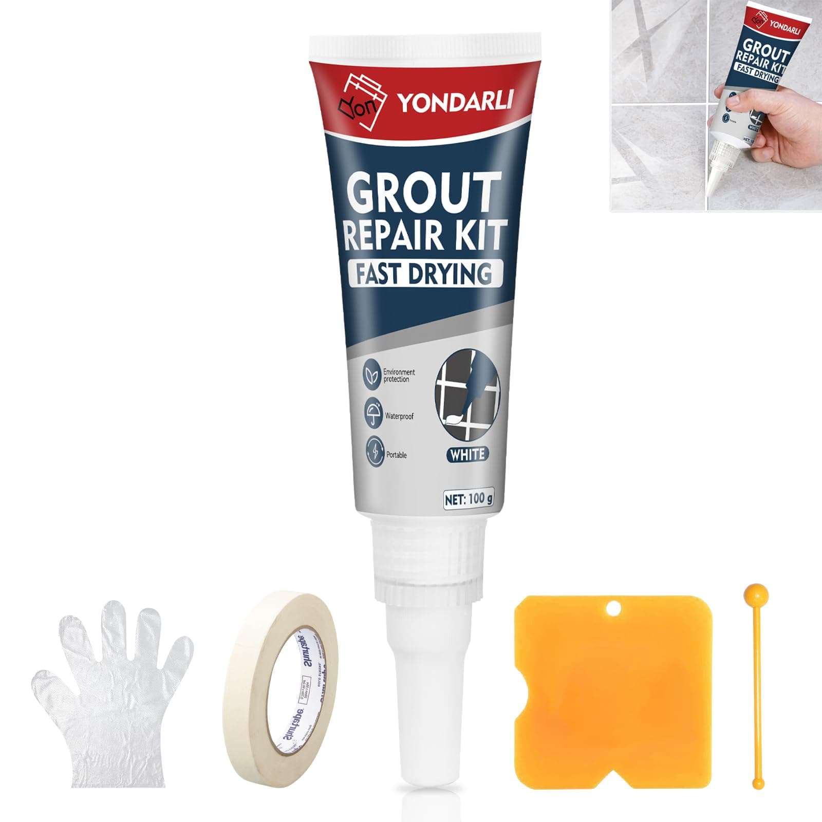 Tile Grout Repair Kit, 1 Pcs Grout Filler for Shower Caulk, Fast Drying Grout Sealer for Bathroom Kitchen Floor Tile, Grout Pen Paint White, 3.5oz