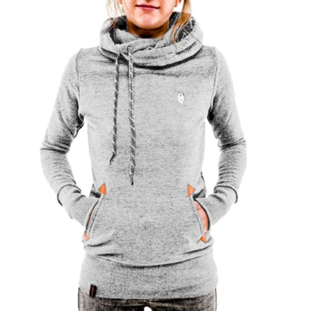 ZHU Women Long Sleeve Pocket Hoody Hoodie Hooded Sweatshirt Pullover Jumper Coat Top Medium Light Grey