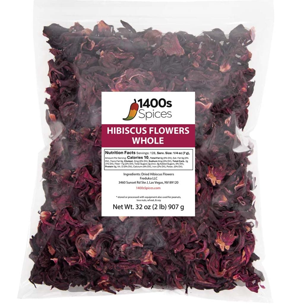 2lb Dried Hibiscus Flowers Bulk perfect for Tea and Mexican Agua Fresca, Flor de Jamaica, Whole Flowers and Petals by 1400s Spices