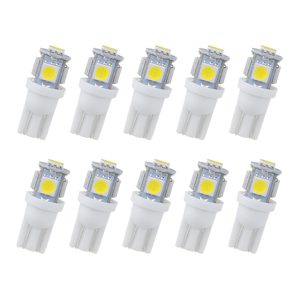 10PCS T10 LED Car Light Bulb, 12V 6000K Automotive Wedge 194 168 2825 5050 5SMD LED Bulb Chips Dome Lights, Universal for Vehicle Map Door Courtesy License Plate Lights and More（White）