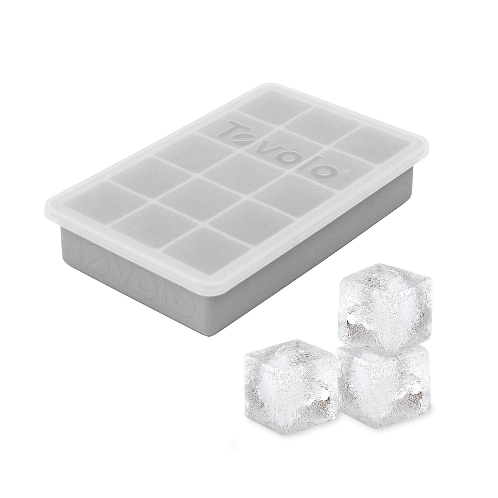 Perfect Cube Ice Tray with Lid (Charcoal) -Stackable & Reusable Silicone Molds for Whiskey, Cocktails, 1 Pack, Oyster Gray