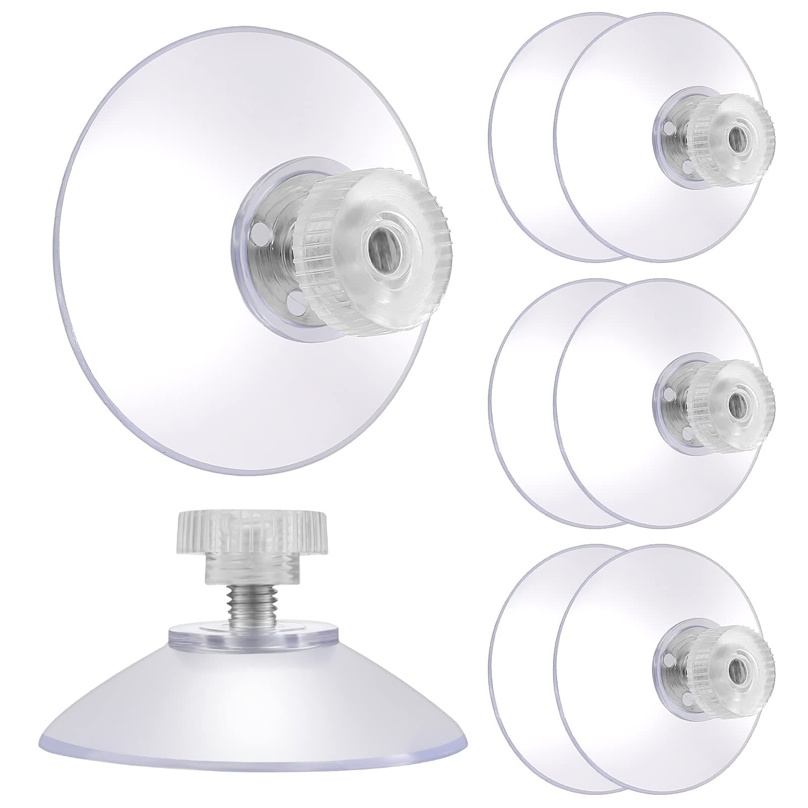 Grevosea 8 Pieces Suction Cups, 40mm Clear Suction Pads Plastic Sucker Pads with Metal Screw Nut Suction Holder for Glass Mirror Window Wall Door Table Top and Other Smooth Flat