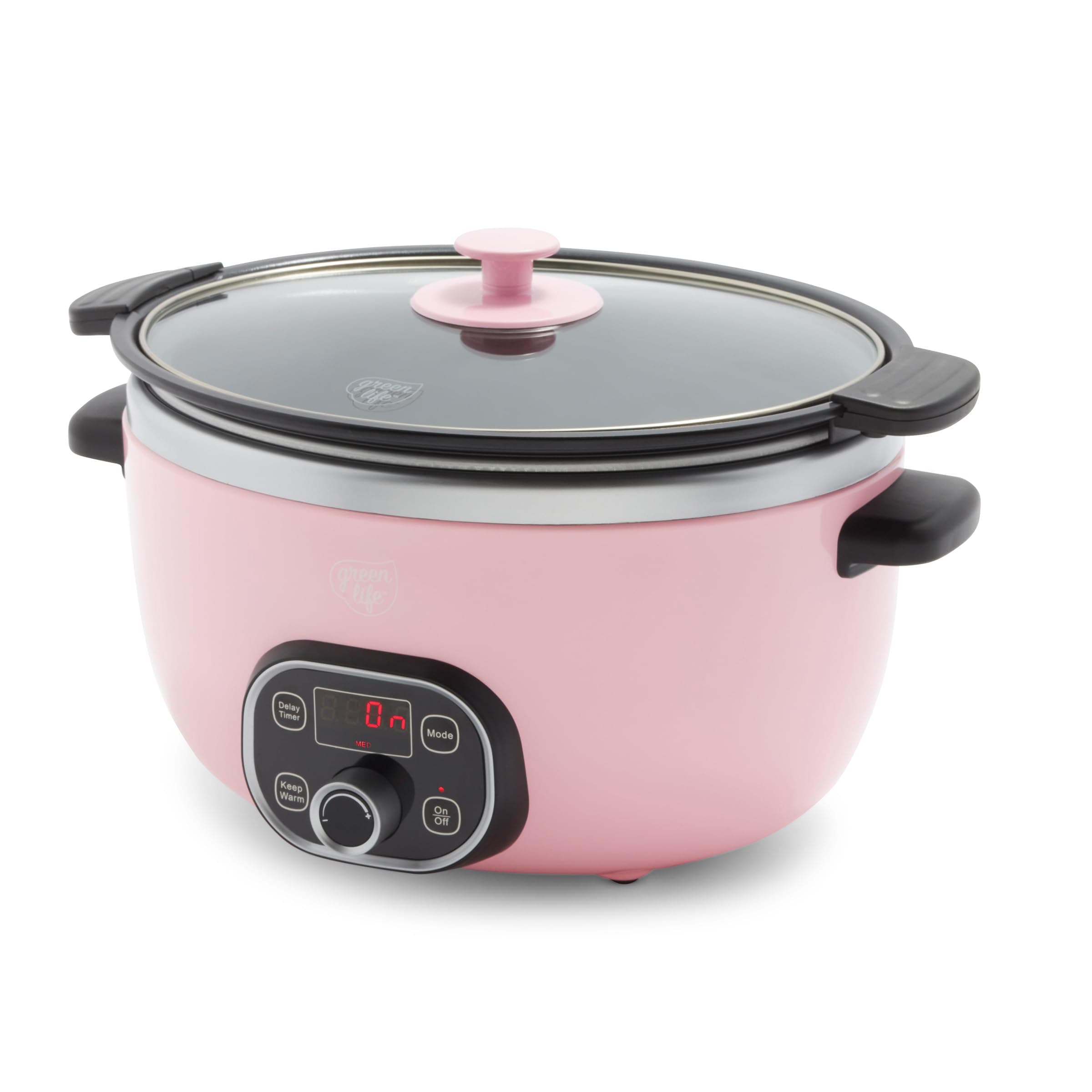 GreenLife Cook Duo Healthy Ceramic Nonstick Programmable 6 Quart Family-Sized Slow Cooker, PFAS-Free, Removable Lid and Pot, Digital Timer, Adjustable Tempature Control, Dishwasher Safe Parts, Pink