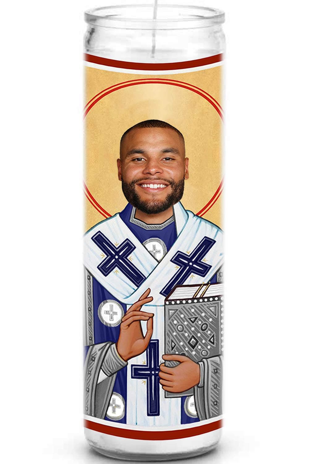 Dak Celebrity Prayer Candle - Funny Saint Candle - 8 inch Glass Prayer Votive - 100% Handmade in USA - Novelty Celebrity Football Gift