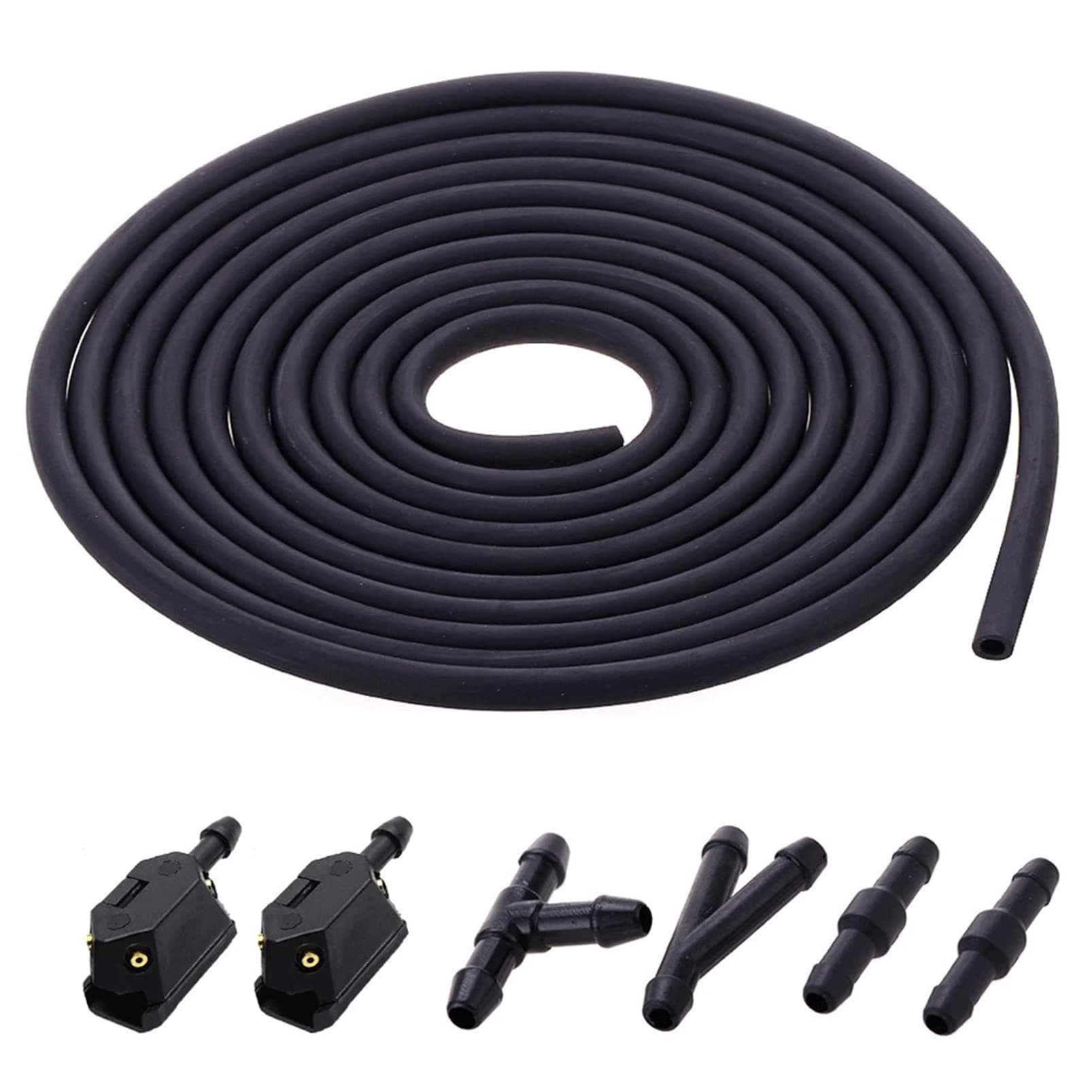 FOXBI Car Windshield Wiper Hose Kit, Front Windshield Washer Nozzles Kit Arm Mounted Jets Nozzles Washer Universal Car Windshield Wiper Spray Jet DIY Car Windshield Cleaning Tool Replacement Part