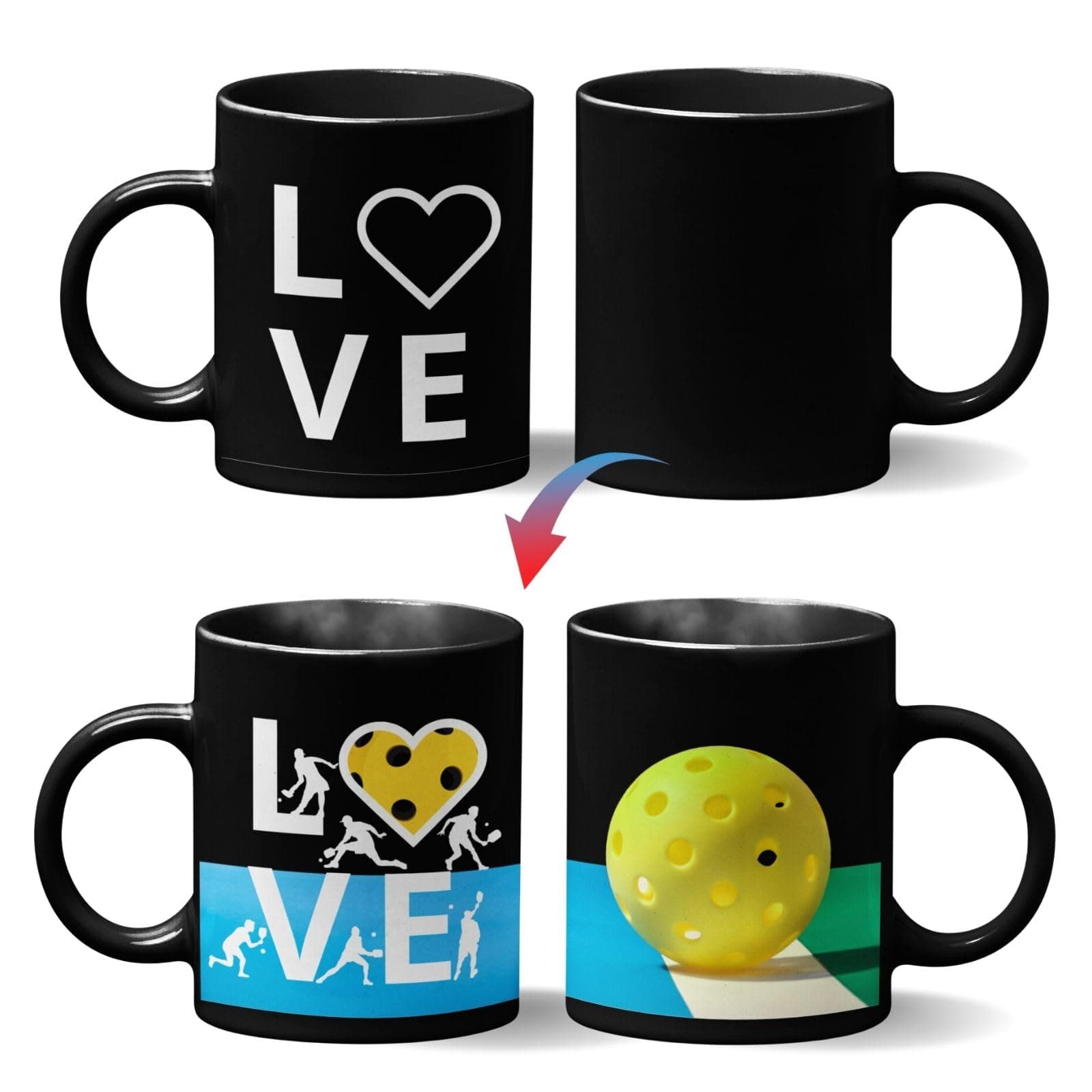 Onebttl Pickleball Gifts for Women, Men, Pickleball Lovers, 12oz Heat Sensitive Magic Coffee Mug, Pickleball Accessories, I LOVE PICKLEBALL