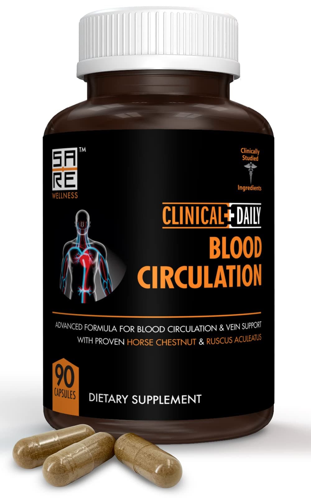 Blood Circulation Supplement. Butchers Broom, Horse Chestnut, Cayenne, L-Arginine, Diosmin. Herbal Varicose Vein Treatment. Poor Circulation and Vein Support. 90 Capsules