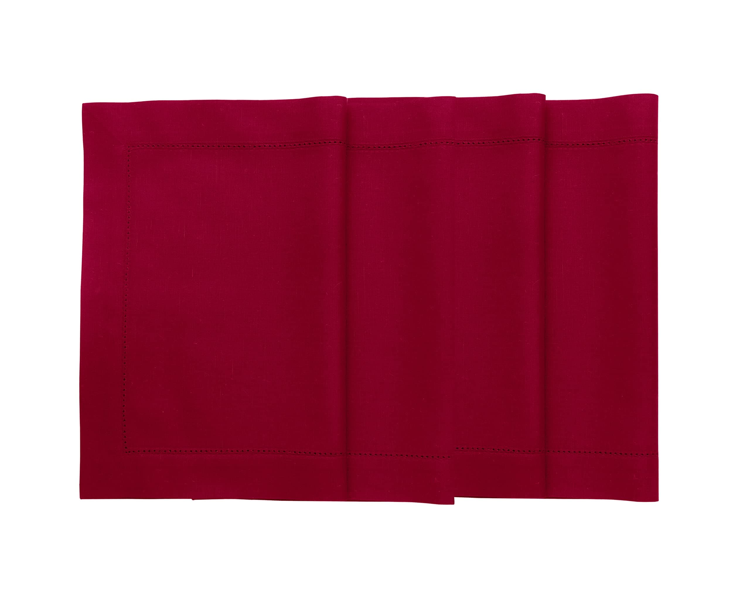 Red Placemats Set of 4 - Cotton Linen Hemstitch Placemats 14 x 19 Inch for Winter, Mothers Day