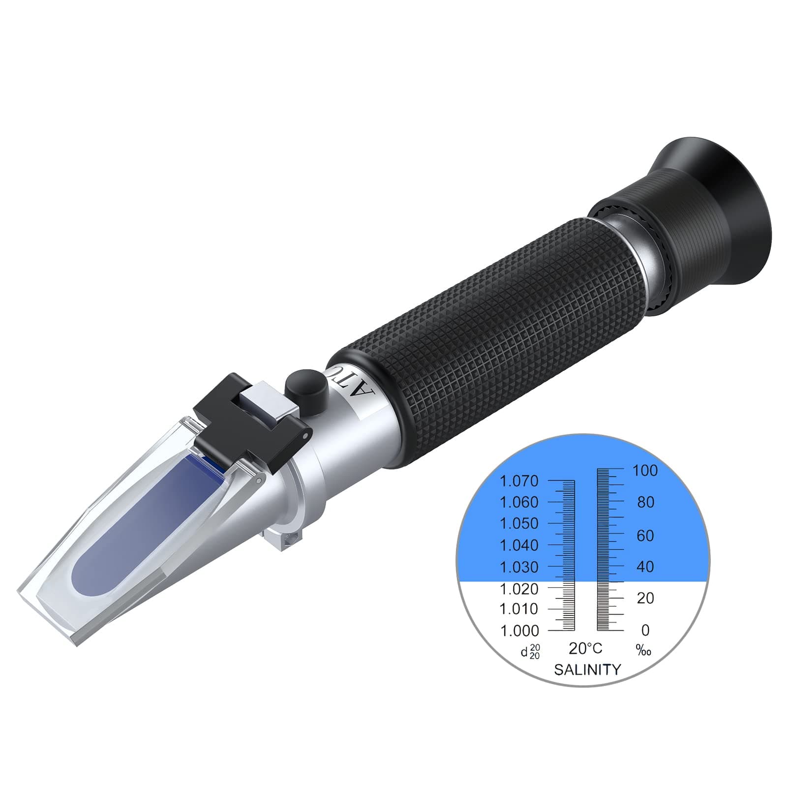 AUTOUTLET Salinity Refractometer, Automatic Temperature Compensation Salt Water Tester Hydrometer 0-100 ppt & 1.000-1.070 Specific Gravity ATC Refractometer for Sea Water Aquarium Tank Marine Industry