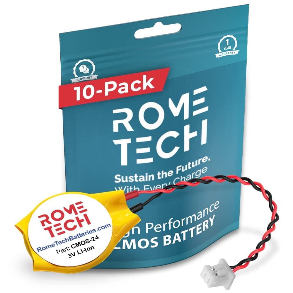 Rome TechCR1220W CMOS Battery for Medion Akoya P2212T / Medion Akoya S2218 - Laptop Backup BIOS RTC 3V CR 1220 Battery with 2 Wire Cable FI Connector (10-Pack)