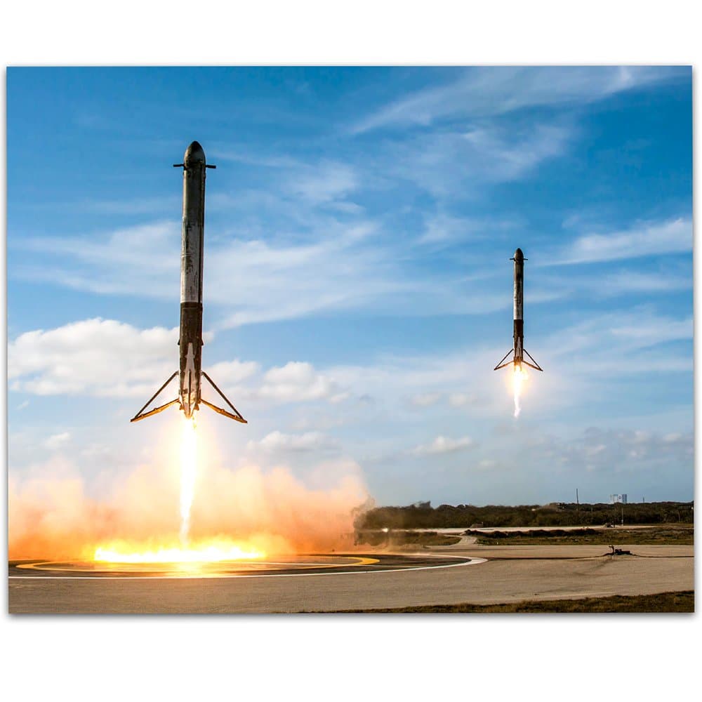 Astronomy Poster - SpaceX Falcon Heavy Boosters Landing - 11x14 Unframed Art Print - Vintage Posters for Dark Academia, Space Poster for Astronomers and Space Exploration Enthusiasts