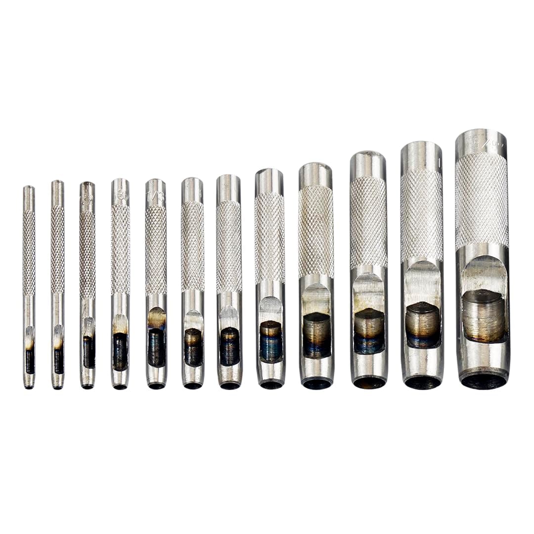 SE Heavy-Duty 12-Piece Hollow Leather Punch Set with Zipper Pouch - 791LP