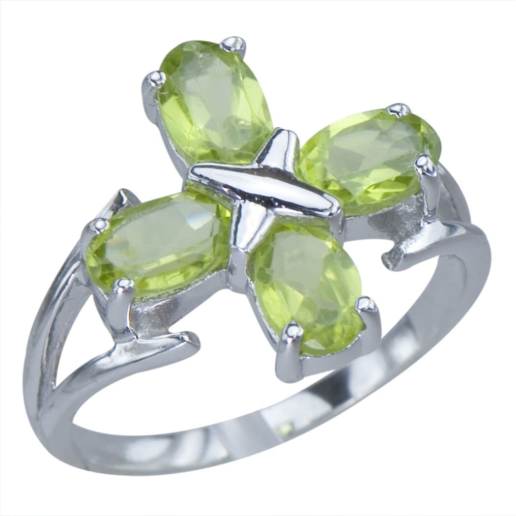 Genuine Natural Peridot Gemstone Cross Sterling Silver Jewelry Band Womens Ring Size 7