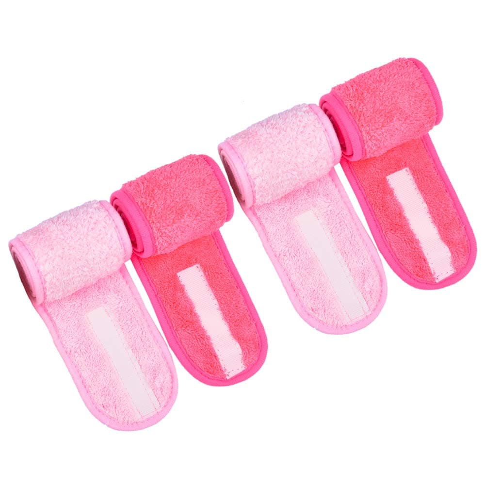 4 Pack Spa Facial Headband,MakeUp Wrap Head Terry Cloth Headband Stretch Towel with Magic Tape,Thickened(Pink,Red)