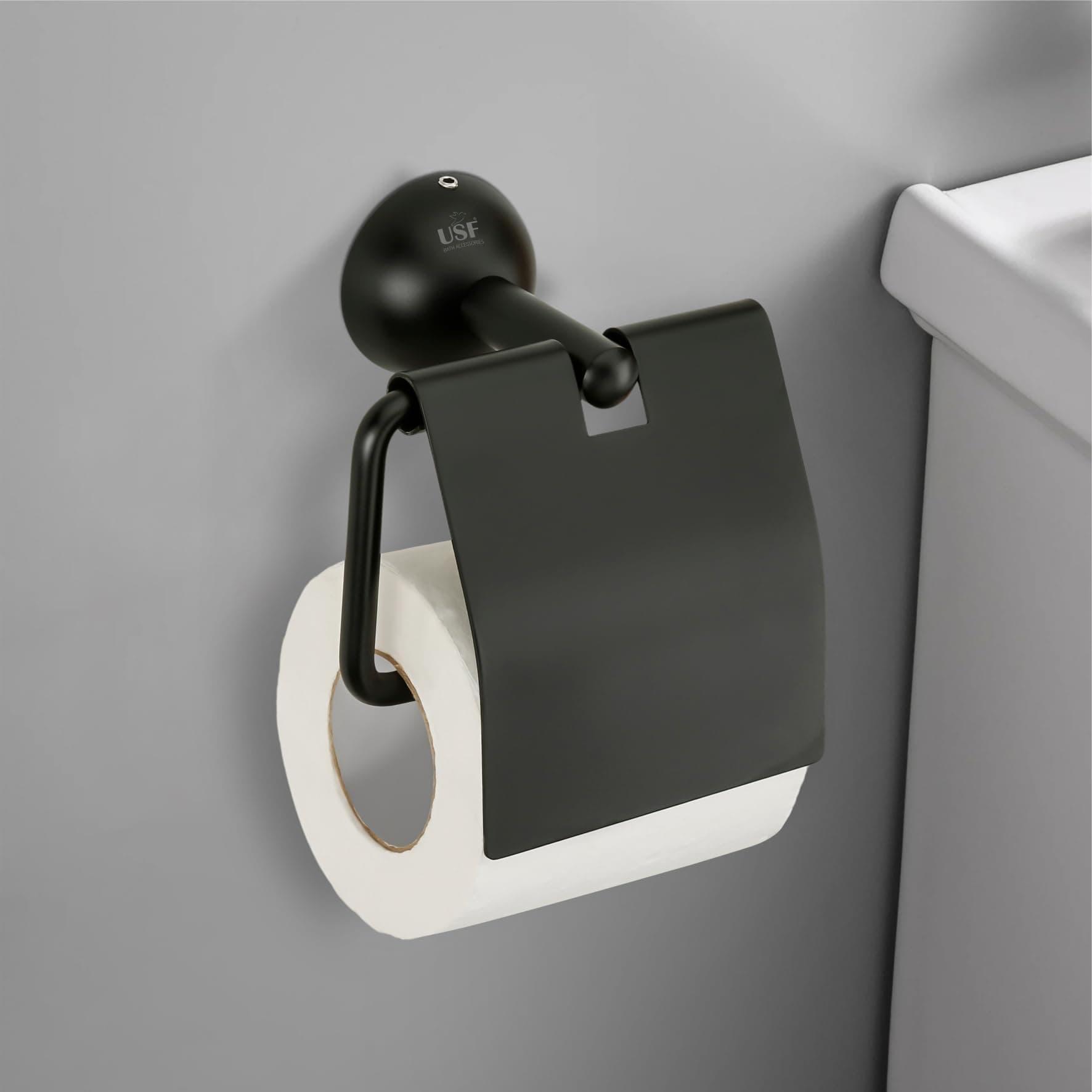 USF Black Finish Toilet Roll Holder | 304 Stainless Steel Body | Tissue Paper Rack | Wall Mounted Design | Corrosion Resistant Build | Bathroom Essentials | 25 Years Warranty – Torin