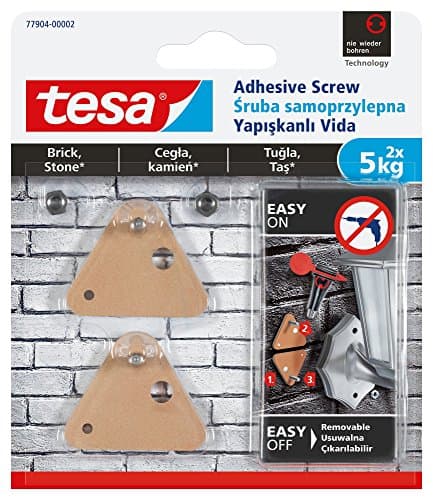 tesa Smart Mounting System Removable Adhesive Screw Hook for Rough Surfaces, Triangle, 2 x 5kg, Brown