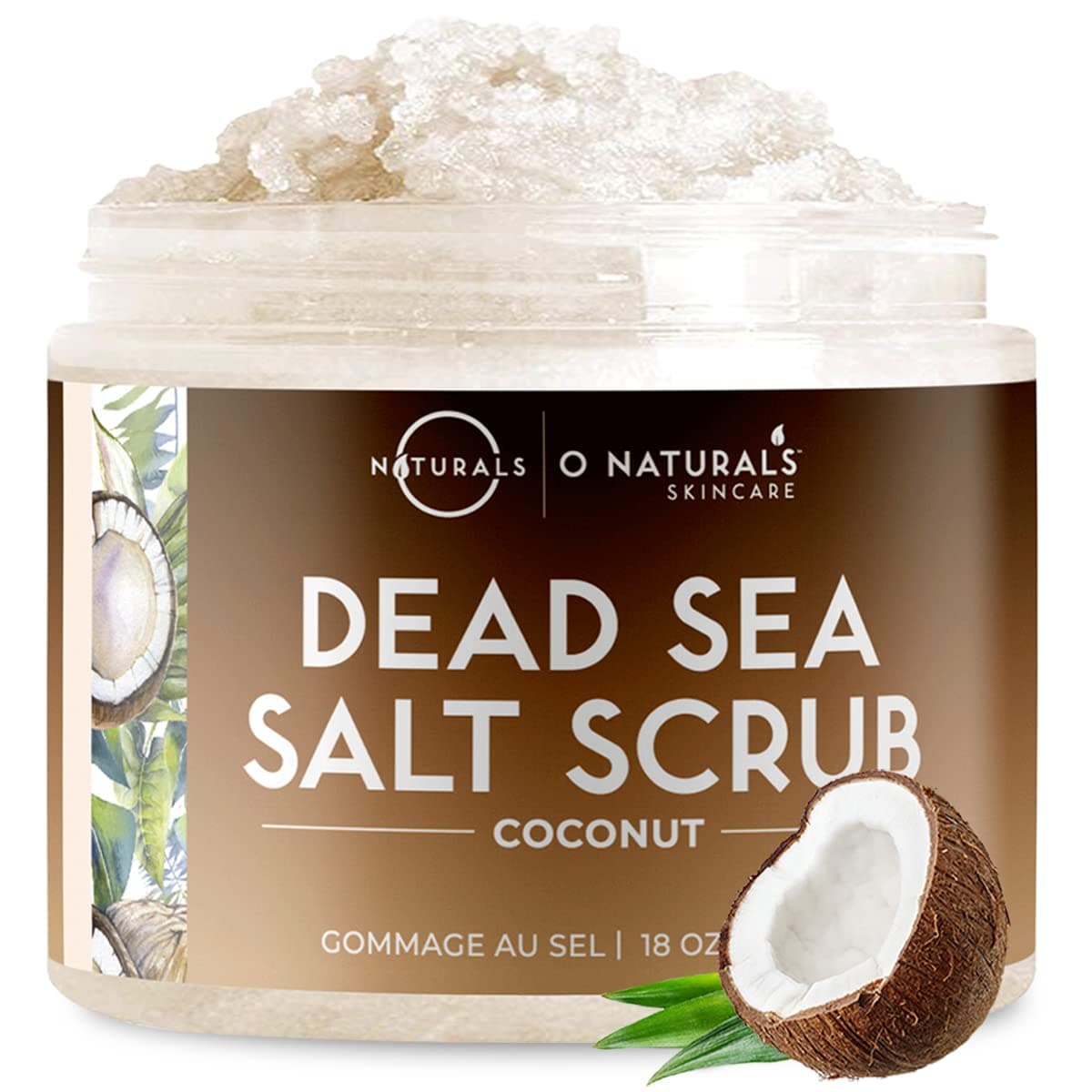 O Naturals Exfoliating Scrub, Natural Dead Sea Salt Deep-Cleansing Face & Body Scrubs. Anti-Cellulite Tones Helps Oily Skin, Acne, Ingrown Hairs & Dead Skin Remover - Coconut Oil 18oz