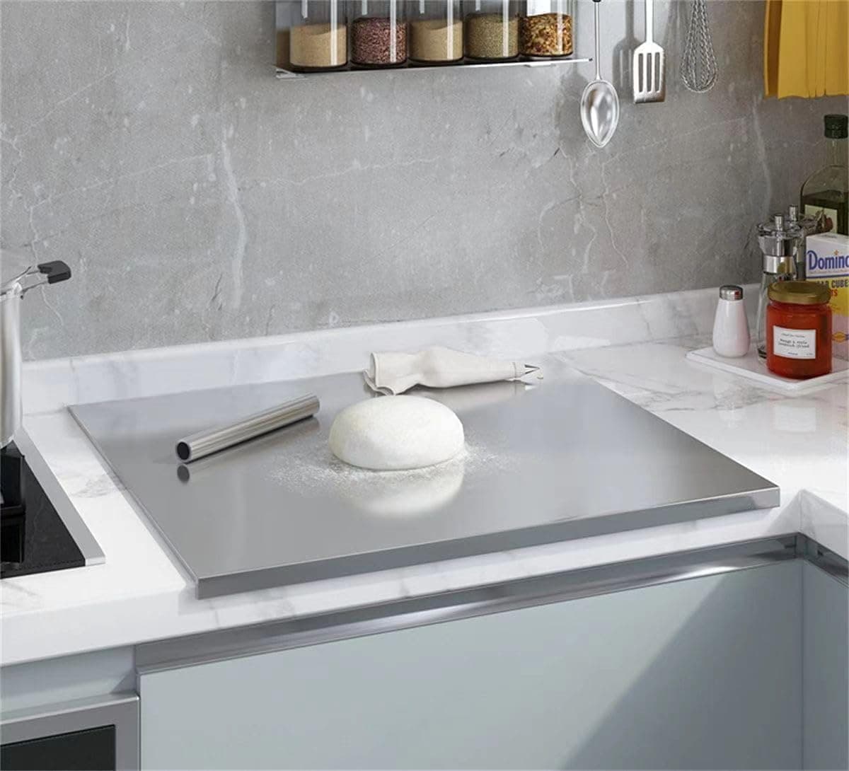 40 * 30CM Stainless Steel Cutting Board, chopping board for Kitchen,L Shape Pastry Board,Kneading Board Cutting Mats,suitable for meat, fruits, vegetables, bread, and baking