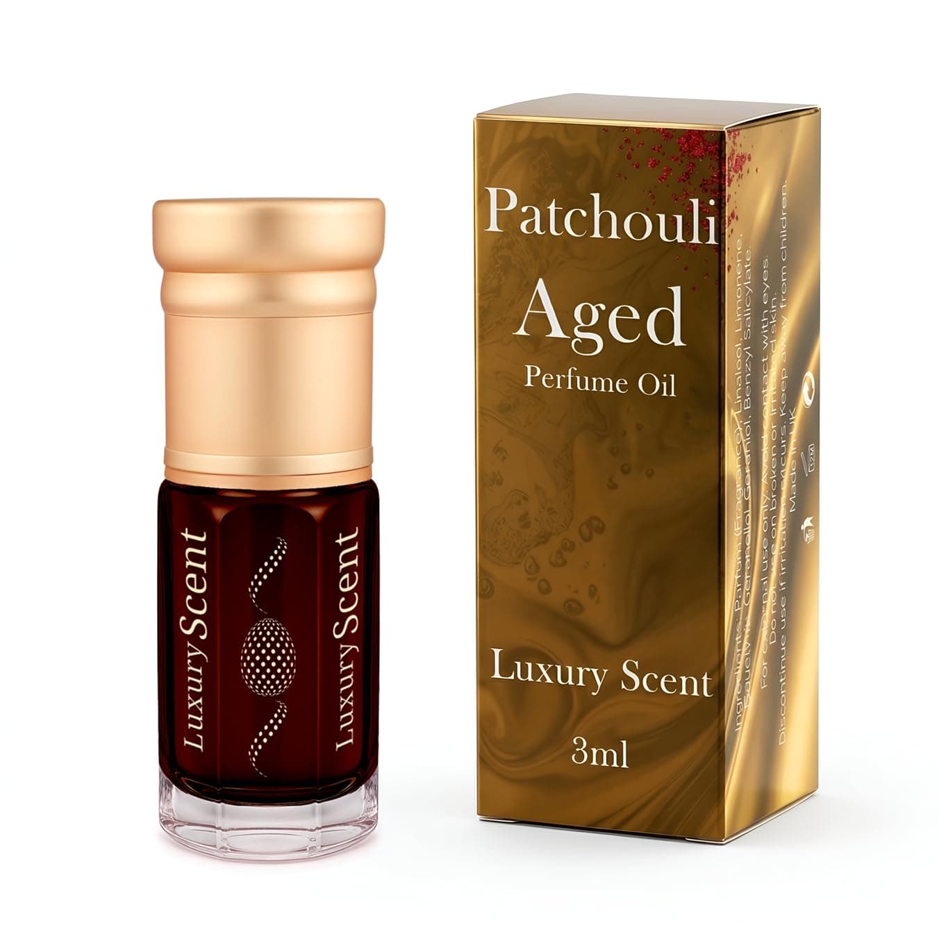 Perfume Oil Indonesian Patchouli Roll-On 3ml – Long Lasting Alcohol Free Arabian Attar – Premium Unisex Woody Earthy Fragrance with Natural Patchouli & Sandalwood Notes by Luxury Scent