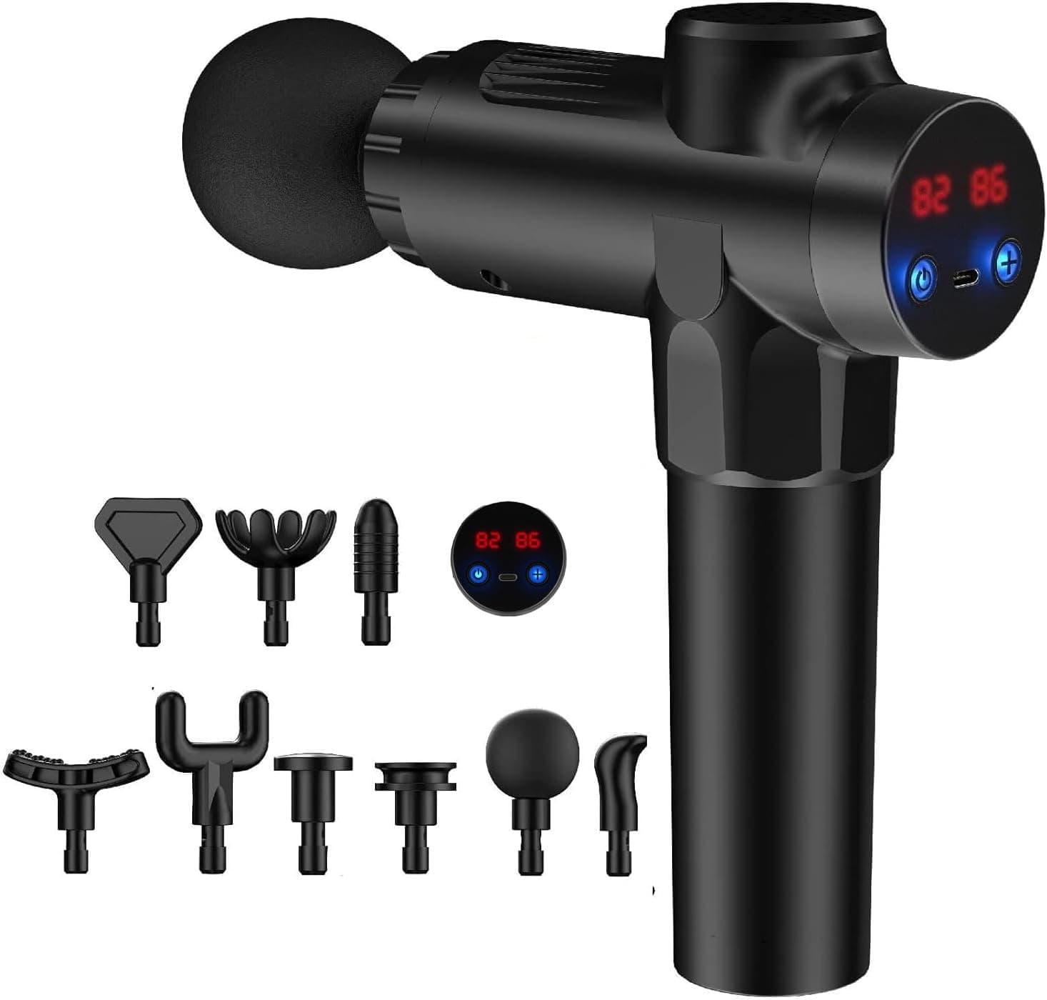 Massage Gun, Deep Tissue Massager, Portable Muscle Massage Gun for Back Neck Muscle Relieve, Percussion Massager Gun With 9 Massager Heads, Digital Display (A)