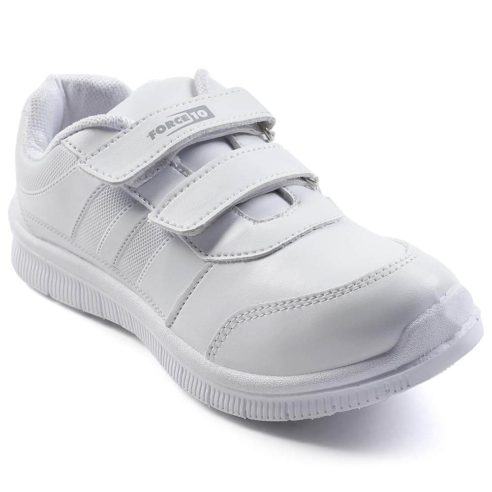 Liberty Force10 Gola-SCHV Uniform School Shoes for Kids with PVC Sole & Upper | Comfortable Footbed | Padded Foam Insole | Quick-Wear Velcro Closure | Stylish & Lightweight (White - 10C UK), 28 EU