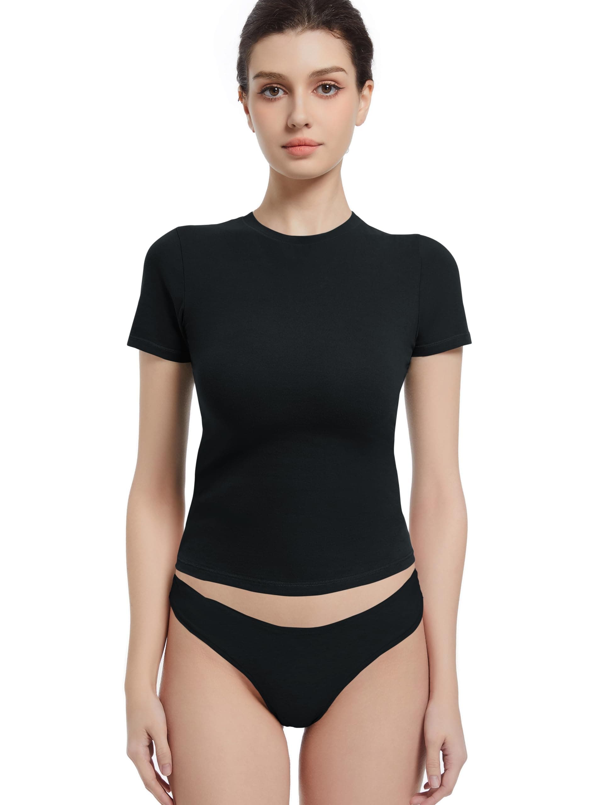 AbonlenCrewneck Short Sleeve T Shirts for Women Fitted Basic TeesY2k Going Out Tops