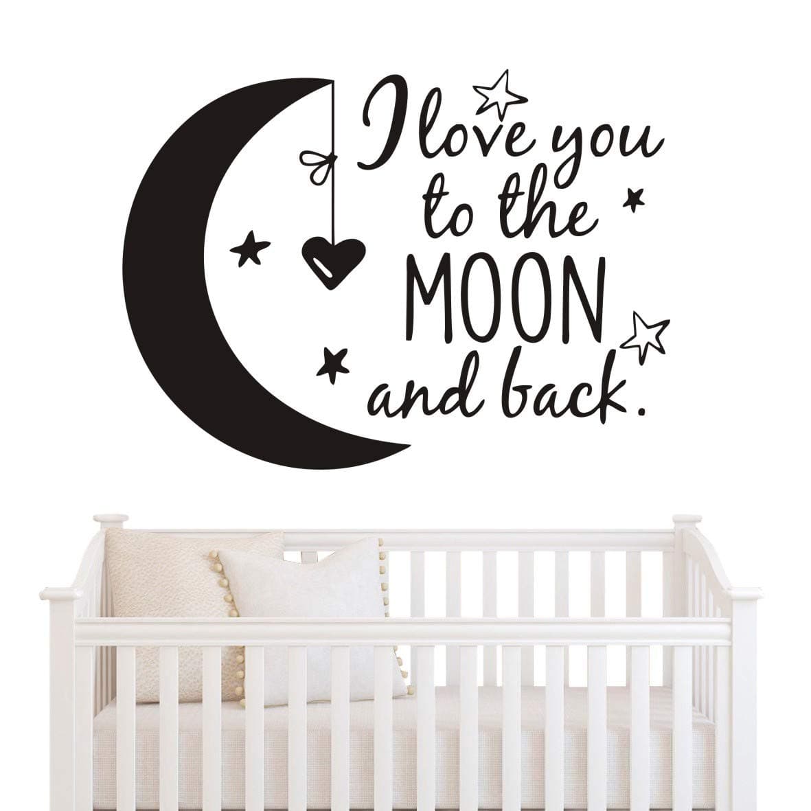 Art Wall Decal Quotes I Love You to The Moon and Back Kids Bedroom Decor Wall Sticker Vinyl Nursery Bedroom Mural SYY165 (57x78cm, Black)