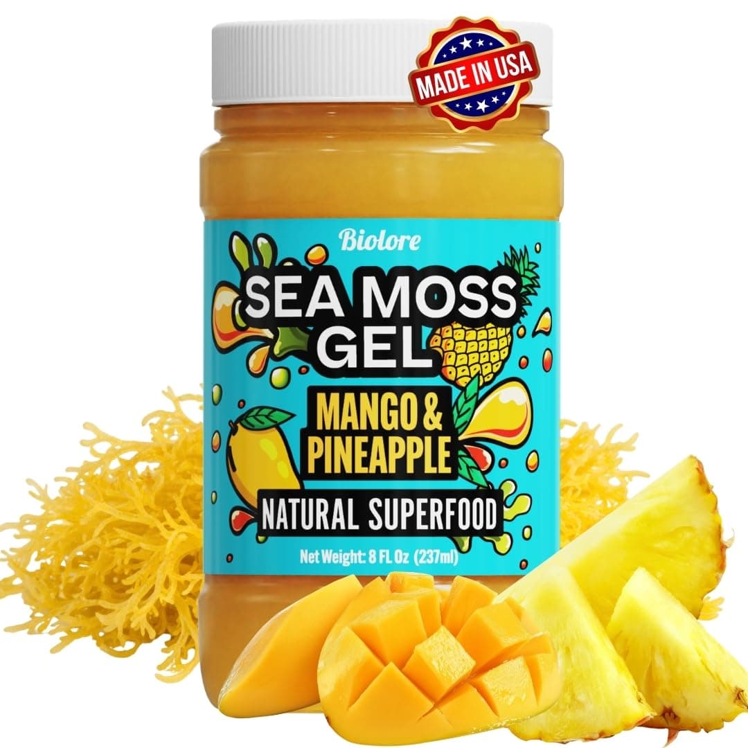 Biolore Sea Moss Gel Mango-Pineapple Made in USA Raw Wildcrafted Irish Seamoss Essential Vitamins Trace Minerals Vegan Superfood, Jam, Jelly & Sweet Spread Gifts (Mango-Pineapple 8OZ)